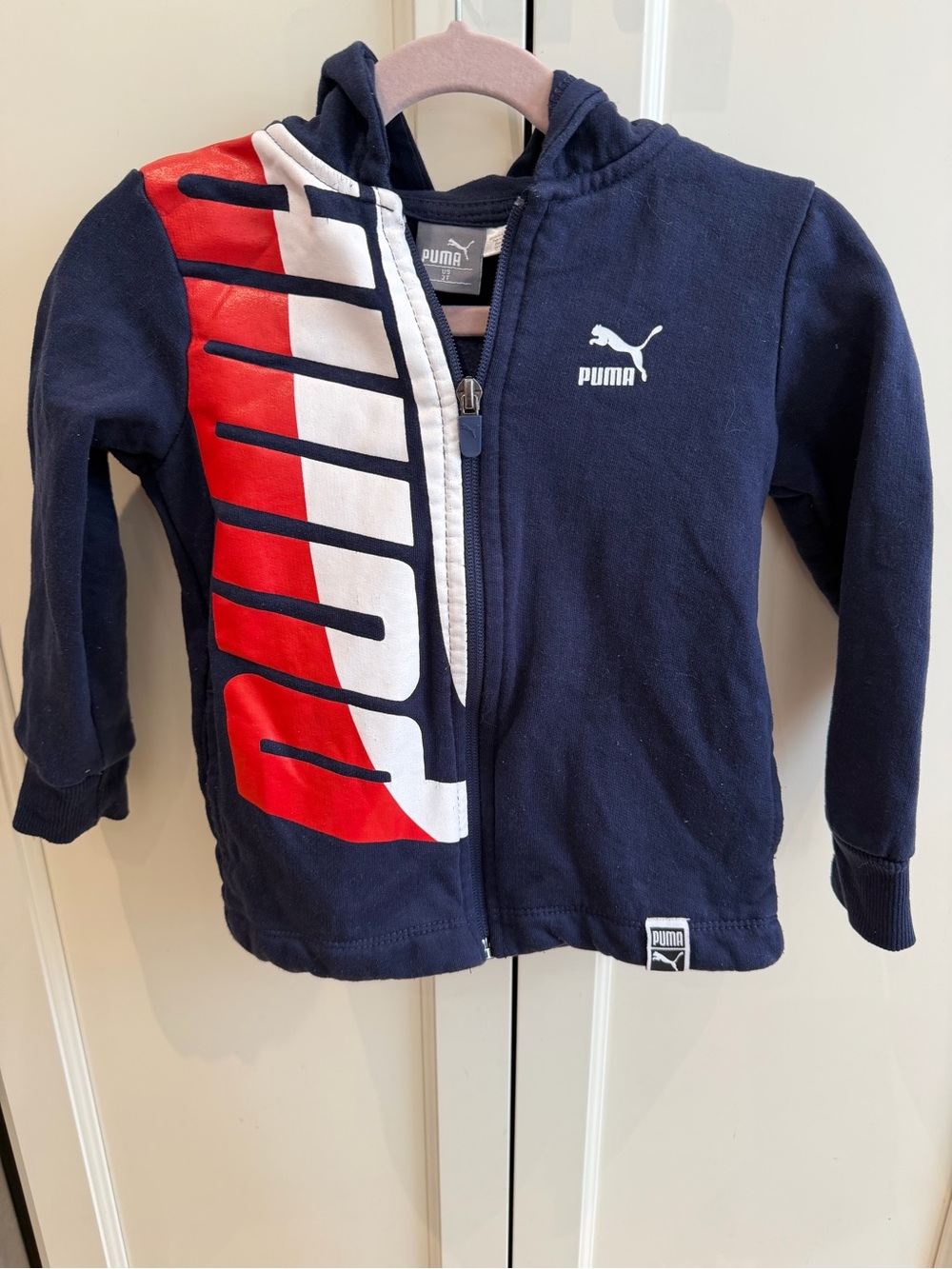 Puma 3t Navy Zip Hoodie with Red & White Side Graphic